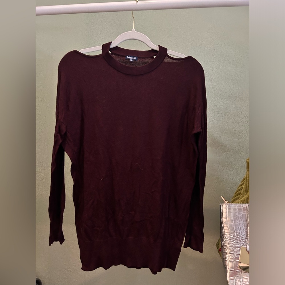 Splendid Maroon Cold Shoulder Cut Out Long Sleeve Sweater Size M